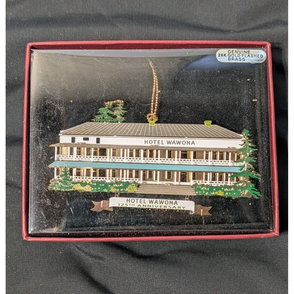 NIB VTG Hotel Wawona 125th Anniversary 24K Gold Flashed Brass Ornament‎